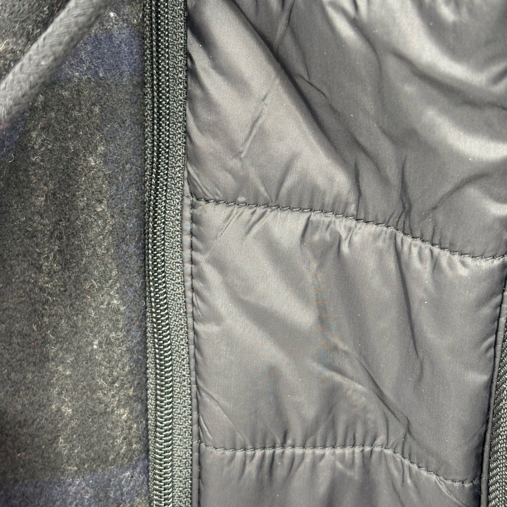 🧲 IKKS Black blue and Gray Plaid wool blend coat w zip out black puffer hoodie - Picture 6 of 12